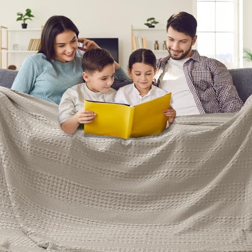 Image of PHF 100% Cotton Waffle Blanket Oversized King 120 inchx120 inch, Lightweight Breathable Extra Large 10'x10' Blankets for Bed, Giant Big Luxury Aesthetic Woven Bedding for Home Decor, Pearl Gray