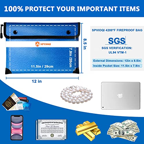 Upgraded 5200°F Fireproof Document Bag - With Heat Insulated, 12"X8.5" Waterproof Fireproof Bag With Zipper/Reflective Strip, 8 Layers Of Functional Materials, Fireproof Money Bag For Cash/Documents #TOP4