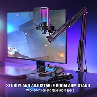 FIFINE Gaming Mikrofon PC mit Arm, USB Microphone Kit mit Stummschalttaste für Podcast Streaming Studio, für MAC PS4 PS5
