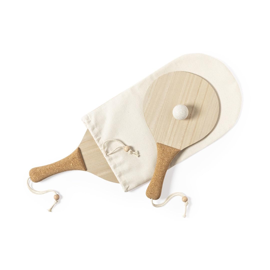Set di pale da spiaggia in legno con manico in sughero | Include palla di canna di grano e custodia in cotone | divertimento per tutta la famiglia | Extra mobile