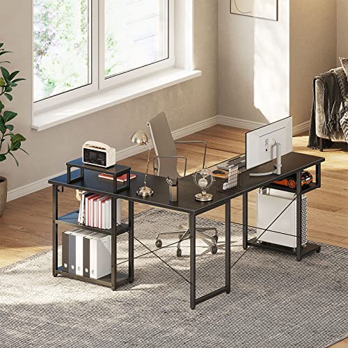 Odk 58" L Shaped Desk Computer Desk With Storage Shelves & Pc Stand, Gaming Desk With Monitor Stand, Home Office Writing Desk, Modern Large Wooden Desk, Black #TOP4