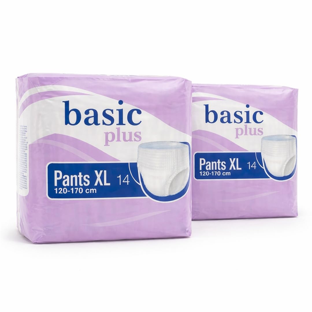 BASIC Pants assorbenti | Pannoloni per anziani a mutandina unisex taglie M-L-XL | Incontinenza moderata/grave | 28 pezzi (2x14) | Assorbenza giorno-notte (XL (120-170 cm))