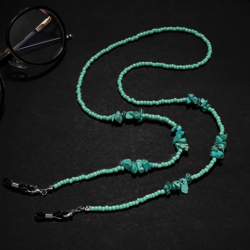 Chaîne de lunettes turquoise en perles de verre cordon suspendu chic - 3