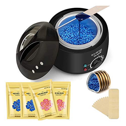 Wax Warmer - Bouvetan Waxing Hair Removal Kit with 4 Hard Wax Beans(14.1oz) and 20 Wax Applicator Sticks (at-Home Waxing) 2020 Upgraded New Version Dual LED Wax Warmer Kit