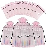 Jexila 100 Pack Pink Lash Bags for Clients Eyelash Aftercare Lash Extension Kit Bags Pink Mesh Makeup Bag with Drawstring Cosmetic Organza Gift Bag for Small Business Supplies