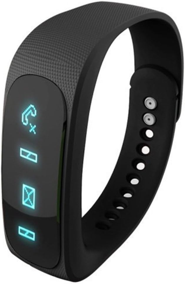 Minidiva E02 Smart Bracelet displaying icons for calls, messages, and other notifications