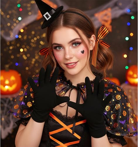 ValueBargain Black Gloves Costume, Soft Tight Cosplay Gloves for Women & Men Black Formal Dress Halloween Cosplay Marching Band, Thin & Stretchy Form Fitting