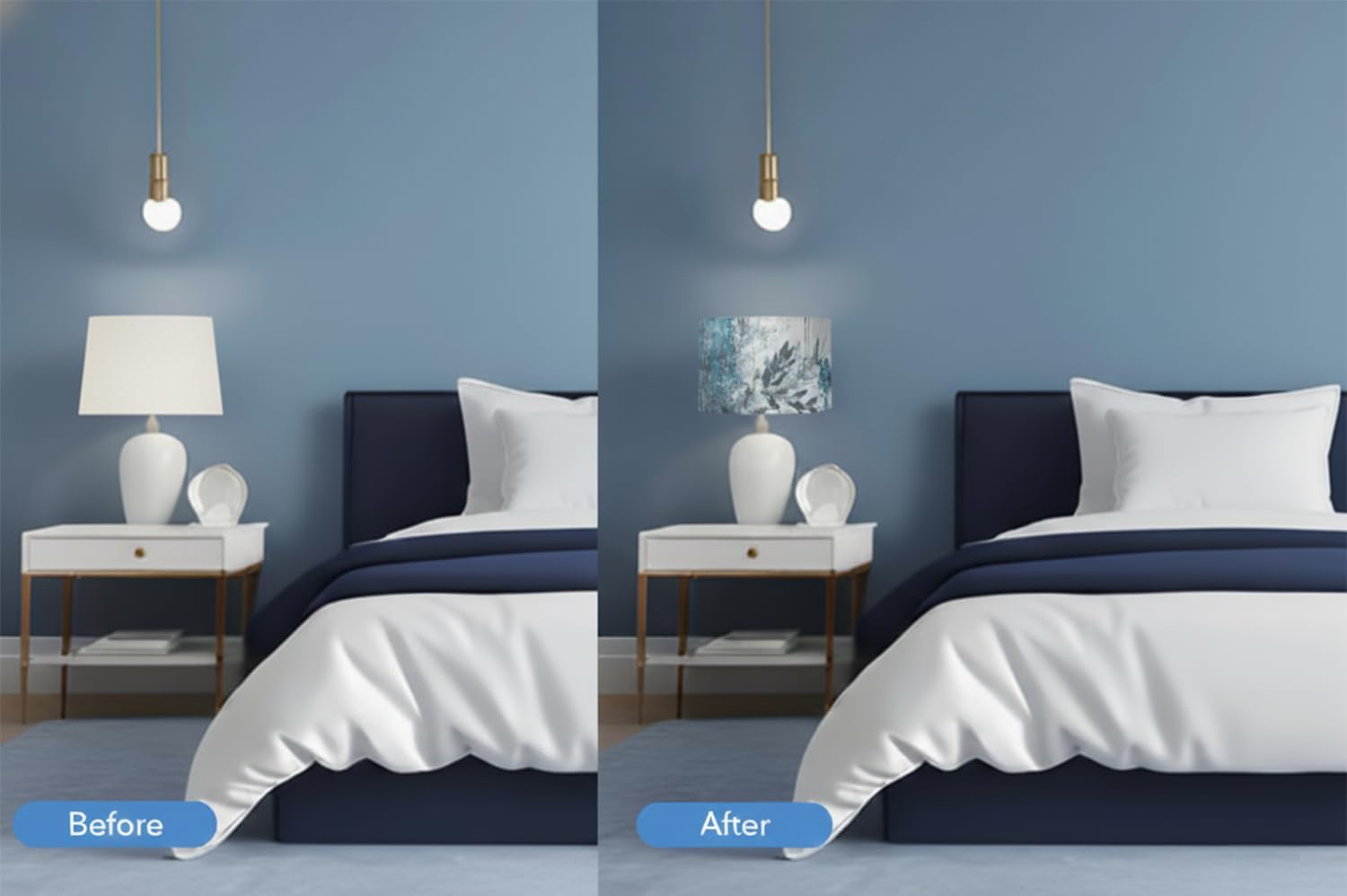 Winter Scenery Decorative Drum Lampshade Polyester fibre material Blue and white snow scene pattern Diameter 13 inches × Height 10 inches Set of two (winter floral)