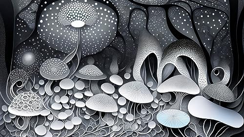 Peinture en forme de champignon noir et blanc SERENDIPITP sur toile