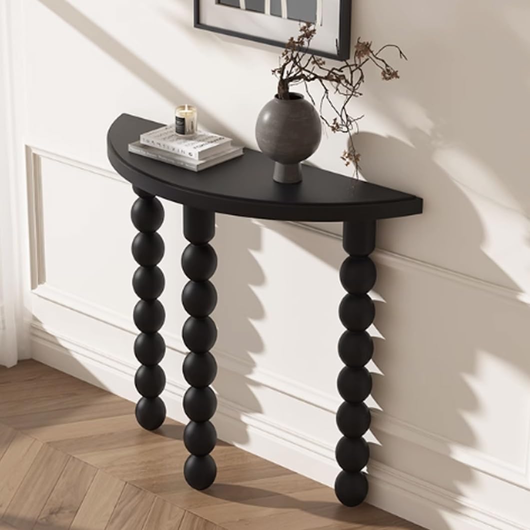 Consola de media luna para pasillo recibidor y mesa de sofá estrecha de madera