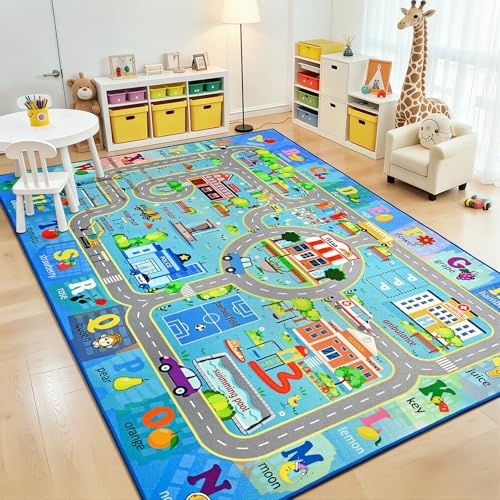 Chicrug 5x7 ABC Kids Playroom Rug, Non-slip, Washable, Blue
