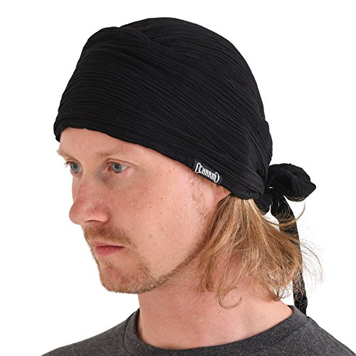 CHARM Pirate Hat Head Scarf - Boho Long Turban Bandana Cap Scarf Gypsy Fortune Teller Pirate Costume Black