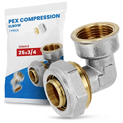 Codo Conector Angular 25 x 3/4'' RH Compresión para PEX-AL-PEX Latón Wärmer System Atornillado Acoplamiento Roscado