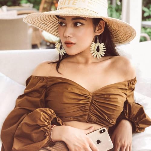 Image of Ladies Handmade Rattan Earring - Tassel A Type Straw Wicker Earrings Bohemian Geometry Earring Circle Pie Shape Earrings