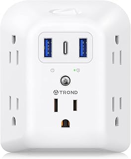 Surge Protector Outlet Extender - TROND 5 Outlet Splitter with 3 USB Ports (1 USB C), Multi Plug Outlet Expander with ON/Off Switch, 3 Sided Multiple Wall Plug Power Strip for Home Travel Office