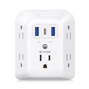 TROND Multi Plug Outlet Extender, 5 Outlet Splitter with USB Charging Ports