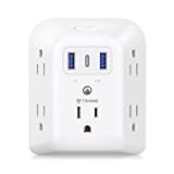 TROND Electrical Outlet Extender with USB-C - 5 Outlet Splitter with 3 USB Ports (2 USB A), Multi Plug Expander with ON/Off Switch, 3 Sided Multiple Wall Plug Power Strip for Home Travel Office, White
