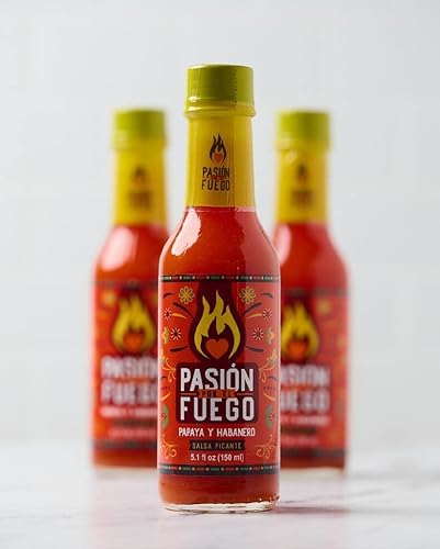 Miniatura 3 de Pasion por el Fuego Papaya caribeña y salsa picante habanero 5.1 onzas líquidas (5.1 fl oz), botella de vidrio, pasteurizada (paquete de 2)
