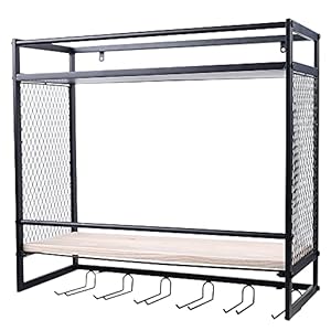 PIOJNYEN Wijnrek metaal zwart wand wijnfleshouder flessenrek met 5 wijnglashouders voor thuis, bar, eetkamer, keuken woonkamer – zwart