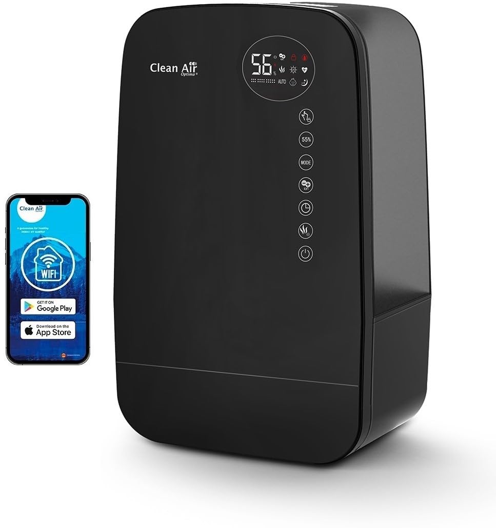 Luftbefeuchter mit Ionisator und Aromatherapie - Clean Air Optima CA-607B Smart - Befeuchtungsleistung max. 480 ml/h - Wassertankinhalt 5,5 Liter - Geeignet für Räume bis 65m²/160 m³ (Black)