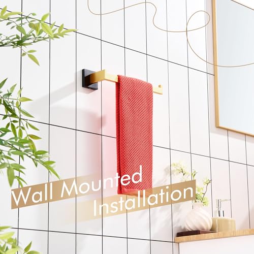 Image of KOKOSIRI Towel Bar for Bathroom Wall Mount 9'' Hand Towel Holder T-304 Stainless Steel Bath Kitchen Accessories Matte Black and Brushed Gold, B3003GDK