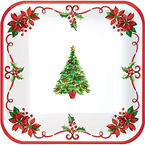Amscan Traditonal Square Paper Plates for Festive Christmas | Party Tableware