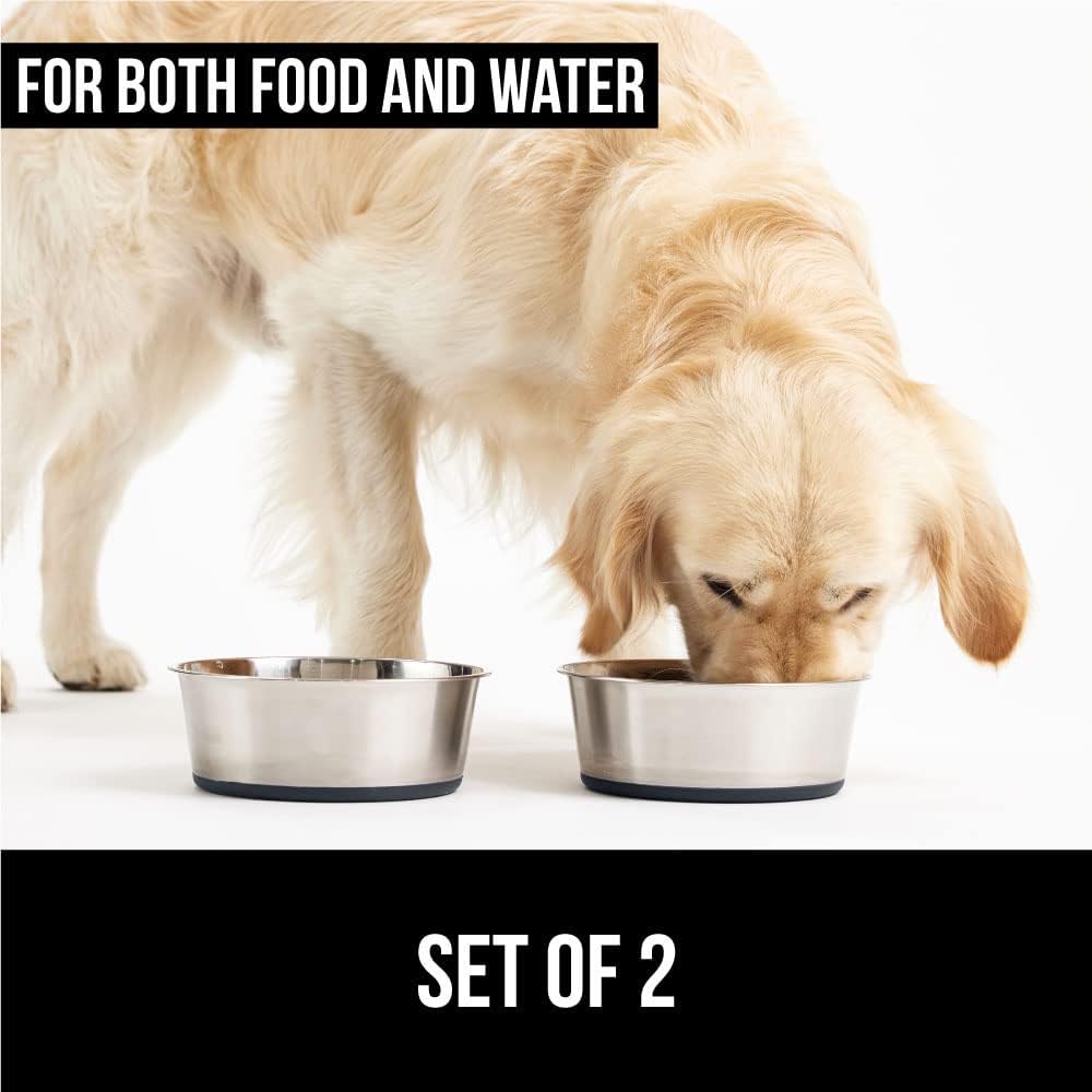 Gorilla Grip Stainless Steel Metal Dog Bowl Set of 2, Rubber Base, Heavy Duty, Rust Resistant, Food Grade BPA Free, Less Sliding, Quiet Pet Bowls for Cats and Dogs, Dry and Wet Foods, Black, 2 Cups : Pet Supplies