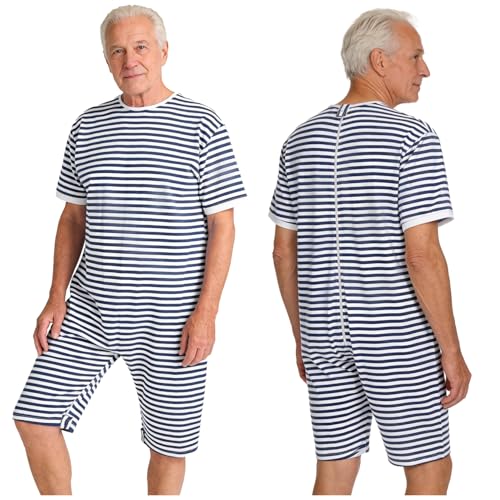 Grenouillère pour personne âgée pyjama combinaison sanitaire rayé - 5