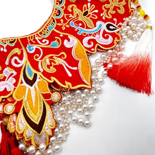 Chinese Red Wedding Phoenix Lace with Pearl Cloud Collar Shawl Wrap Shoulder Scraf for Mamian Skirt Hanfu Handmade（Red Wedding）2