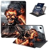 LYHXLYJH for Samsung Galaxy Tab A9 Case 8.7 Inch 2023 (SM-X110/X115/X117),360 Degree Rotating Smart Cover Case with Auto Sleep/Wake for Samsung A9 8.7"-A Burning Skeleton Train