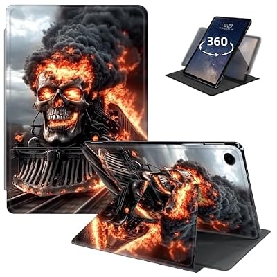 LYHXLYJH for Samsung Galaxy Tab A9 Case 8.7 Inch 2023 (SM-X110/X115/X117),360 Degree Rotating Smart Cover Case with Auto Sleep/Wake for Samsung A9 8.7"-A Burning Skeleton Train