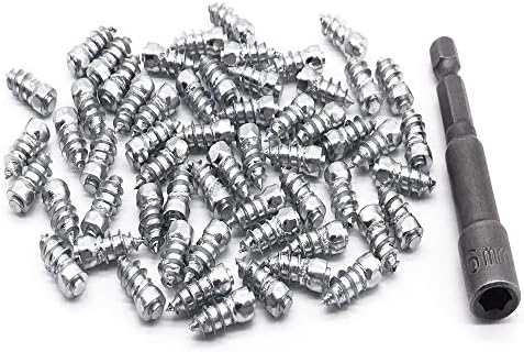 Marrkey Screw Tire Studs, 15mm Anti-Slip Anti-ice Snow Spikes for Car/ATV/SUV/Motorbike/Motorcycle/Forklift/Mini-Loader/Garden Tractors/Racing Car and Other Vehicles with Installation Tool