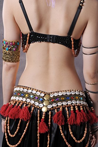 Zltdream Women's Tribal Belly Dance Bra And Hip Scarf With Fringe 2Pcs/Set< Black-Red #TOP4