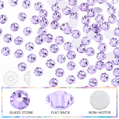 Image of Novani Crystal Rhinestones, Flatback Loose Gemstones 1440pcs Glass Rhinestones for Clothes Shoes Crafts Makeup Nail Art and DIY Decorations(SS16, Lavender)