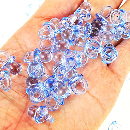 Image of PowerTRC 288 Pcs Mini Acrylic Blue & Pink Pacifiers for Baby Shower Games, 0.86 Inch Bulk Baby Shower Decoration Chupones para Gender Reveal Table Decorations Party Favors (144 Blue + 144 Pink)