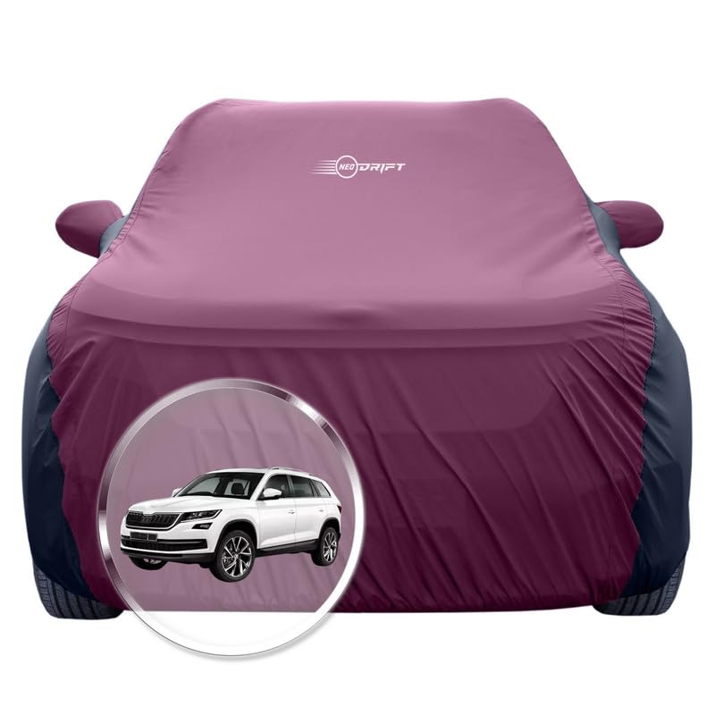 Image of NEODRIFT 'SuperTech' Car Cover for Skoda Kodiaq (100% Water-Resistant, All Weather Protection, Tailored Fit, Multi-Layered & Breathable Fabric) (Colour: Maroon+Black)