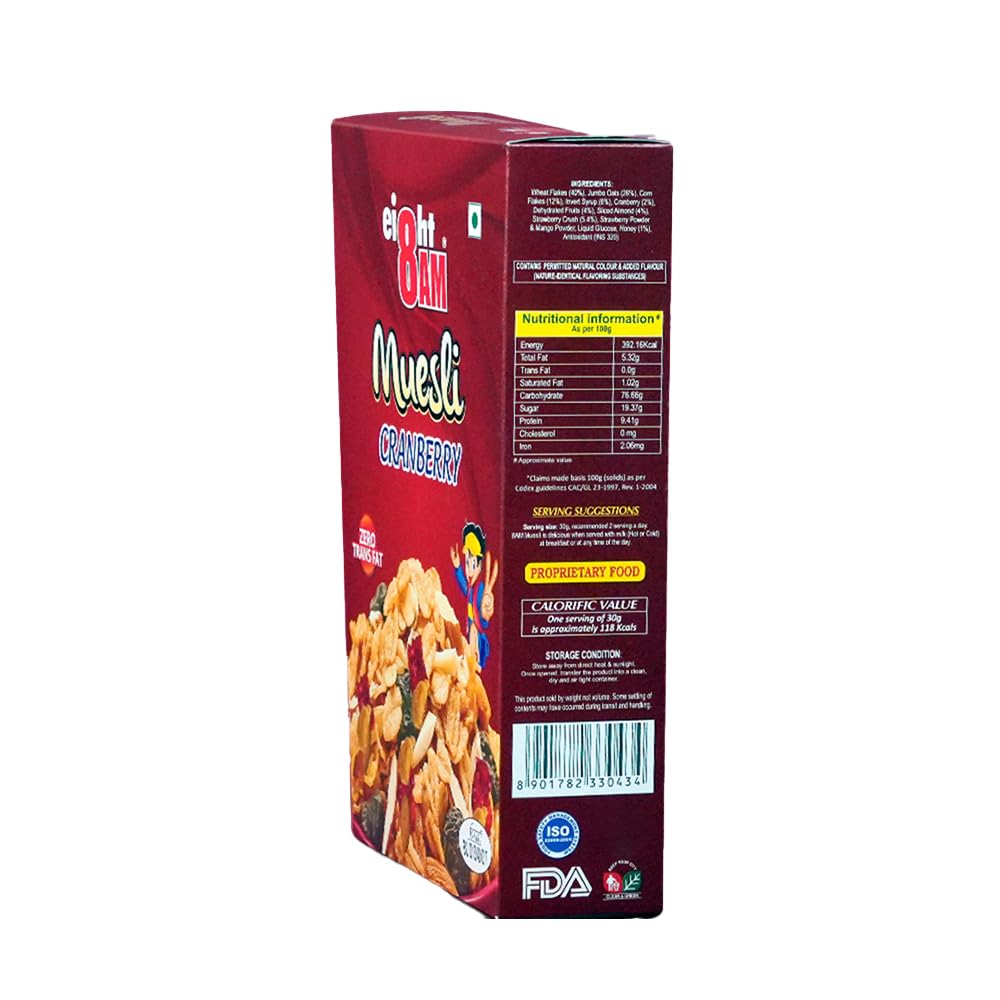 8AM Muesli Cranberry, Tasty, Nutritious and Healthy Snacks, Include Whole Grains and Seeds, 425 gm Set of 2 2