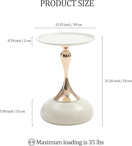 Miniatura 3 de Mesa auxiliar de pedestal blanca para espacios pequeños, mesas auxiliares redondas de metal únicas para sala de estar, mesa decorativa de esquina