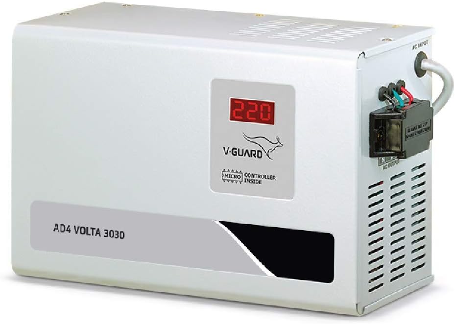 V-Guard AD4 Volta 3030 Non-Inverter AC Stabilizer for up to 1.5 Ton (Working Range: 150-290 VAC, White)