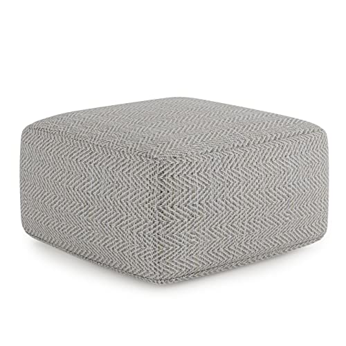 Simplihome Nate 20 Inch Boho Square Pouf In Patterned Grey Melange Cotton, For The Living Room, Bedroom And Kids Room #TOP18