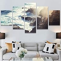 SIGNWIN 5 Panel Canvas Wall Art Aerial Coastal Cool Multicolor Ocean Photography Realism Relax/Calm Tropical for Home Decorations Ready to Hang - 60