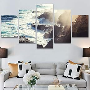 SIGNWIN 5 Panel Canvas Wall Art Aerial Coastal...