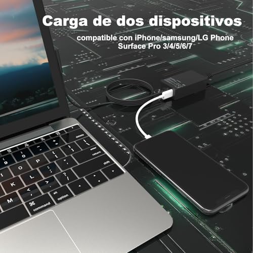 Cargador Surface 65W sustitución para evitar batería baja en Surface Pro 7 6 6
