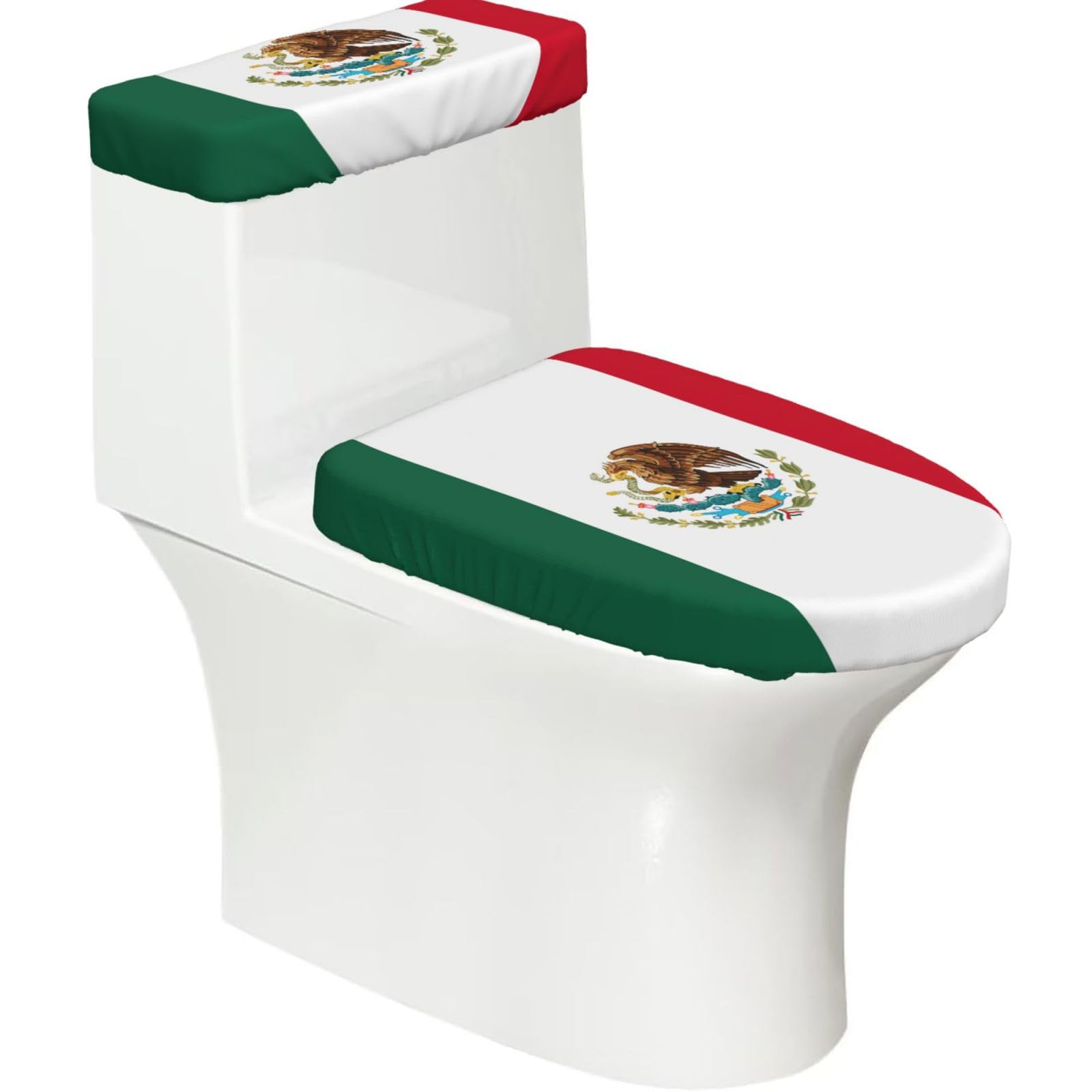 Flag Of Mexico Print Bathroom Decor Toilet Lid Cover And Tank Covers, Restroom Accessories Fits Most Round