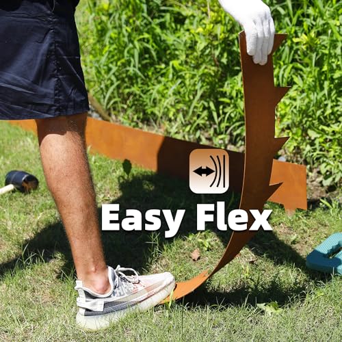 Solution4Patio Corten Steel Landscape Edging 8 Pack - Steel Edging Rust Patina Finish Benable - Hammer in 40\" L x 6\" H (26Ft Total) - Steel Garden Edging for Lawn, Garden, Flowerbed - #K654C01