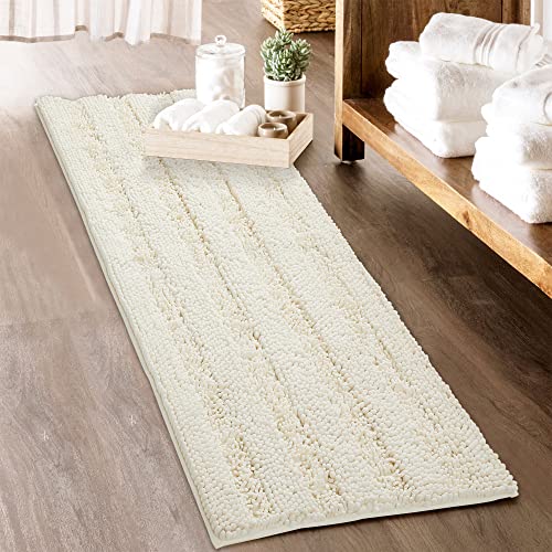 Tapis de bain pour salle de bain - Blanc super doux, antidérapant, lavable, absorbant, séchage rapide, tapis de sol en chenille, crème, 60 x 24 cm, 1 pièce Cover