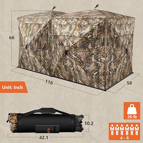 Hunt Quiet Hunting Blind, 360° See Through Ground Blind, 4-6 Person Pop Up for Deer Hunting, Portable with Carrying Bag - Thumbnail 5