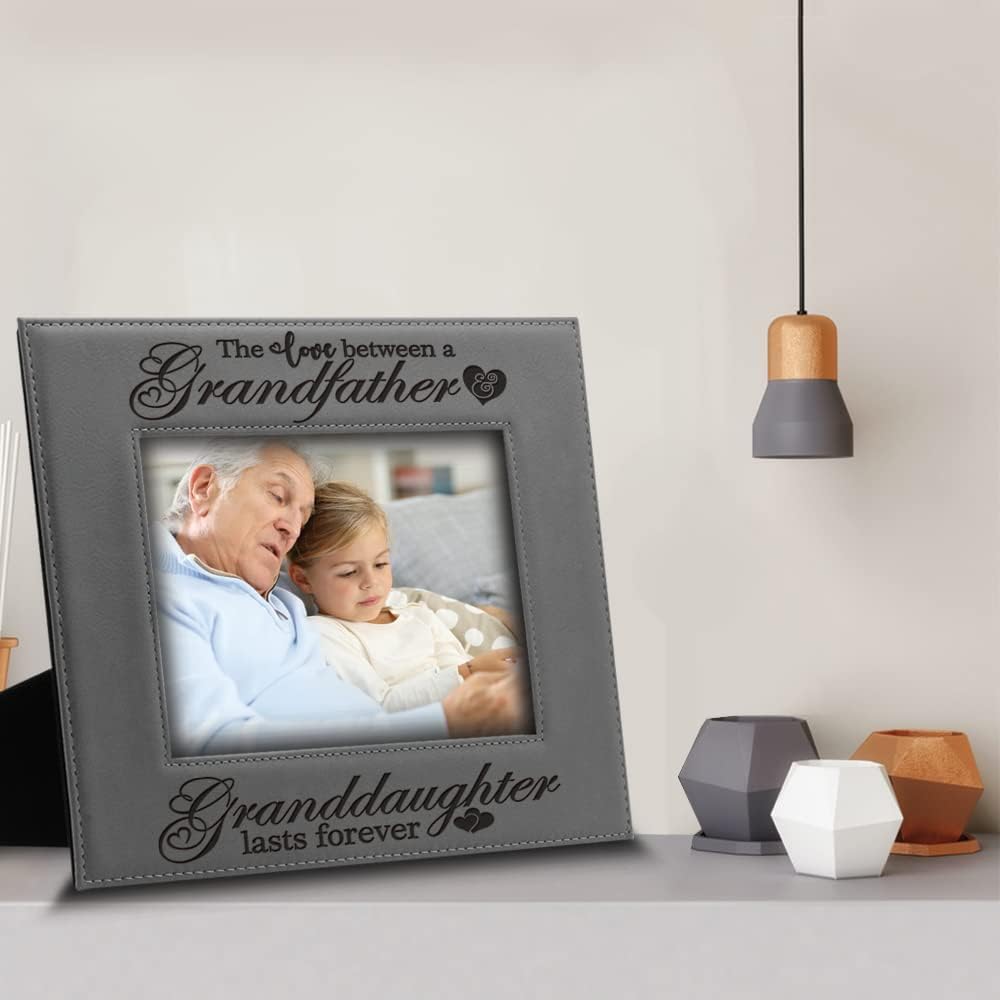 BELLA BUSTA-The Love Between a Grandfather & Granddaughter, Grandson Lasts Forever-Great Gift for Grandfather-Laser Engraved Leatherette Picture Frame (5 x 7 Horizontal (Granddaughter))