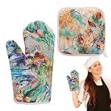 laxreheye - Guantes de manos y horno para cocina, guantes resistentes al calor, manoplas para restaurante, café, panadería, barbacoa al aire libre, camping