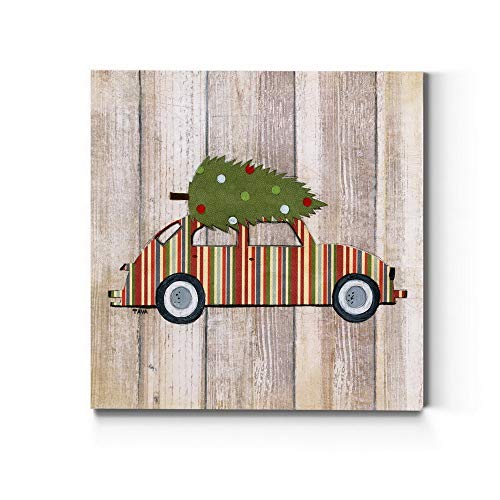 Renditions Gallery Retro Christmas Car Wall Art, Cute Winter Artwork, Festive Striped Colors, Sweet & Charming, Premium Gallery Wrapped Canvas Decor, Ready to Hang, 40 in H x 40 in W, Made in America